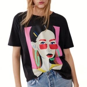 Zara Graphic T-shirt Black Size L
